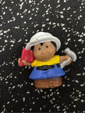 Fisher Price Little People Figure Construction Worker Boy Flag Hammer Toy